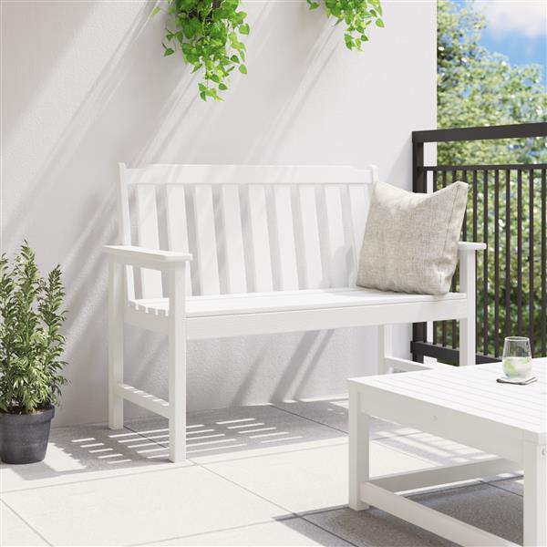 Grote foto vidaxl tuinbank met kussen wit 120 x 59 x 88cm hdpe tuin en terras tuinmeubelen