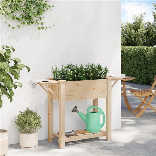 Grote foto vidaxl tuin bloempot beige 111 x 37 x 76.5 cm massief vurenhout tuin en terras overige tuin en terras