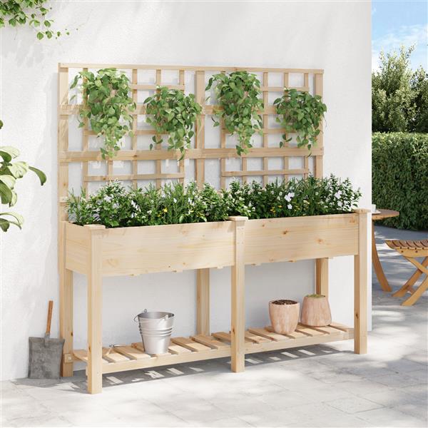 Grote foto vidaxl tuin bloempot beige 161 x 46 x 152.5 cm massief vurenhout tuin en terras overige tuin en terras