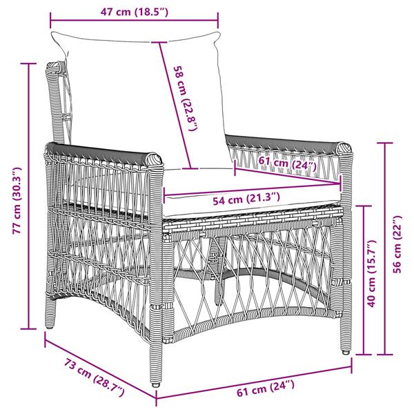 Grote foto vidaxl tuinstoel bruin 60 x 70 x 78cm poly rattan tuin en terras tuinmeubelen
