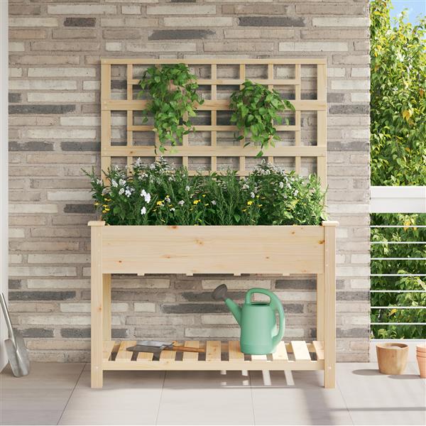 Grote foto vidaxl tuin bloempot beige 115 x 60.5 x 153 cm massief vurenhout tuin en terras overige tuin en terras