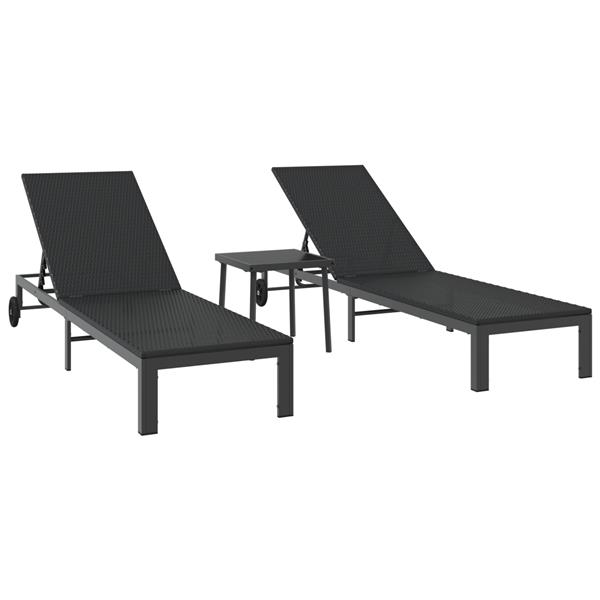 Grote foto vidaxl ligstoel met kussen 2 pcs zwart 40 x 39 x 40.5cm poly rattan tuin en terras tuinmeubelen