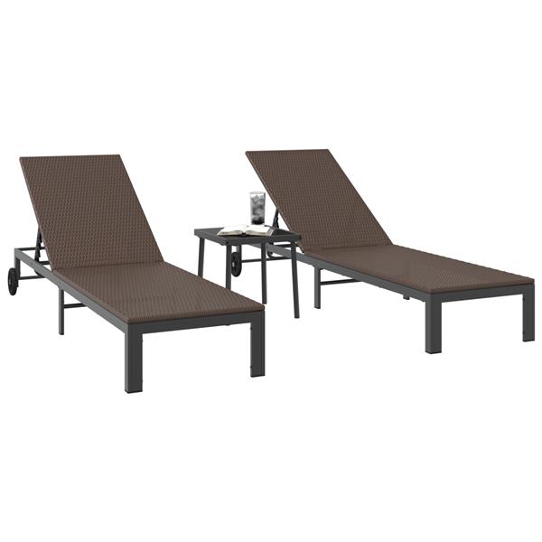Grote foto vidaxl ligstoel met kussen 2 pcs bruin 40 x 39 x 40.5cm poly rattan tuin en terras tuinmeubelen
