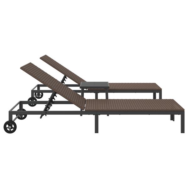 Grote foto vidaxl ligstoel met kussen 2 pcs bruin 40 x 39 x 40.5cm poly rattan tuin en terras tuinmeubelen
