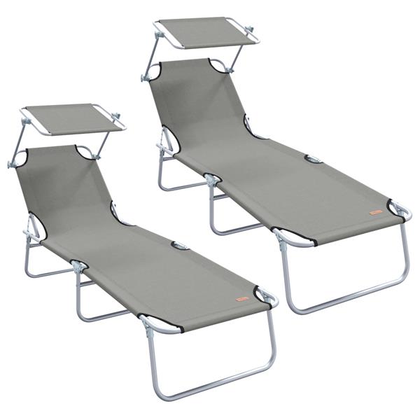 Grote foto vidaxl ligstoel 2 persoon 2 pcs grijs 58 x 188 x 77cm stof tuin en terras tuinmeubelen