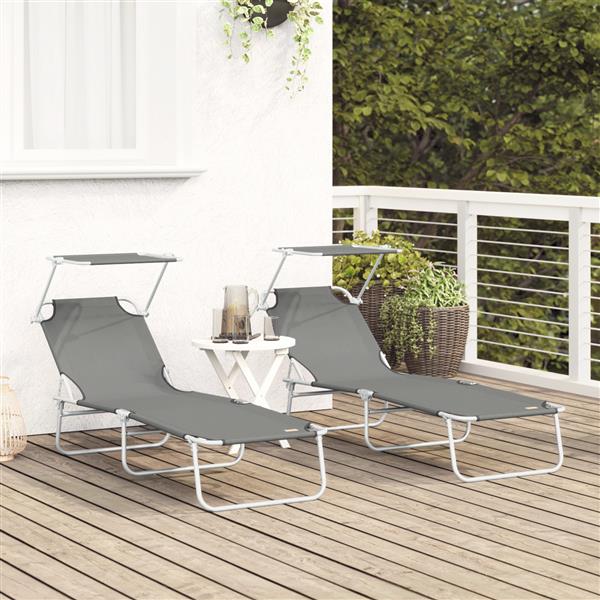 Grote foto vidaxl ligstoel 2 persoon 2 pcs grijs 58 x 188 x 77cm stof tuin en terras tuinmeubelen