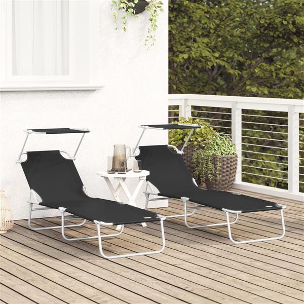 Grote foto vidaxl ligstoel 2 persoon 2 pcs zwart 58 x 188 x 77cm stof tuin en terras tuinmeubelen