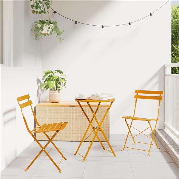 Grote foto vidaxl vouw bistro set 3 pcs mosterdgeel staal tuin en terras tuinmeubelen