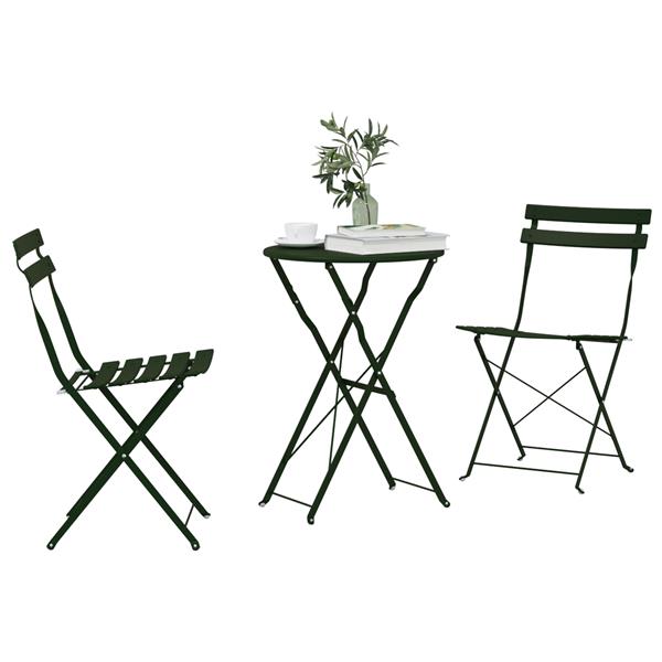 Grote foto vidaxl vouw bistro set 3 pcs donkergroen staal tuin en terras tuinmeubelen