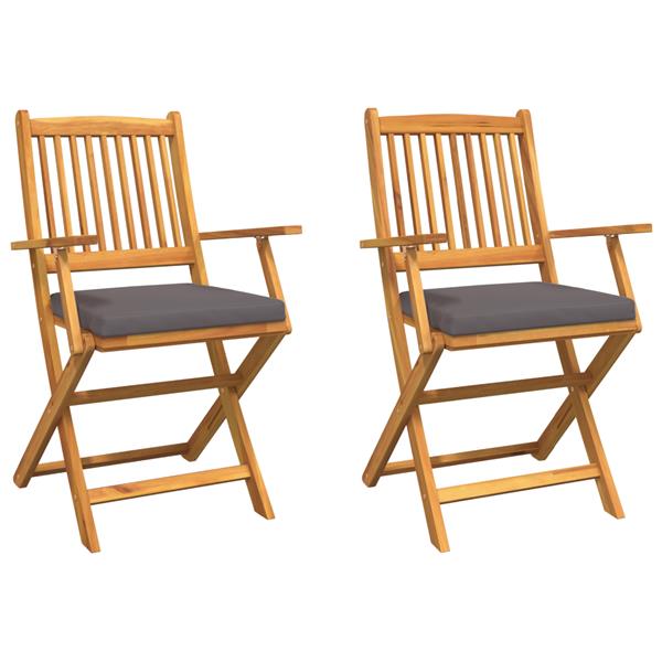 Grote foto vidaxl opvouwbare stoel met kussen 2 pcs grijs 49 x 57 5 x 92cm tuin en terras tuinmeubelen