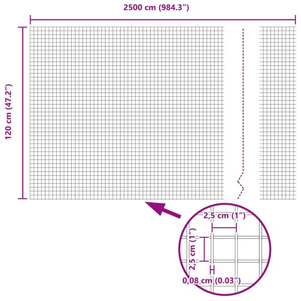 Grote foto vidaxl gelaste draadhek zilver 1.2 x 25 m staal tuin en terras hekken en schuttingen