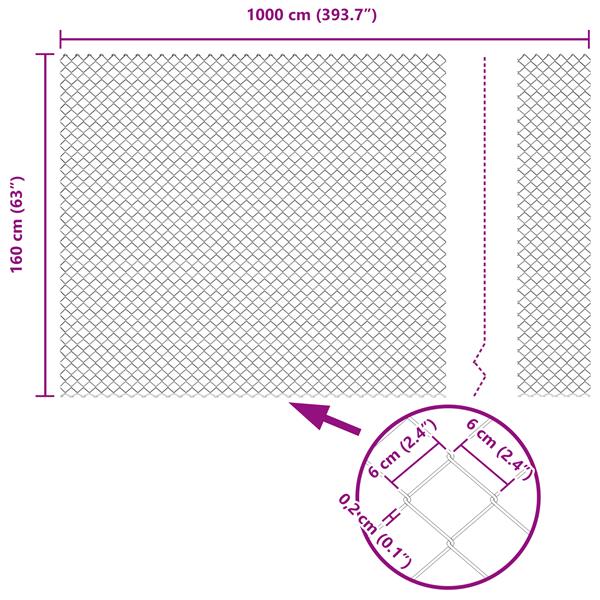 Grote foto vidaxl kettenschakelhek zilver 10 x 1.6 m gegalvaniseerd staal tuin en terras hekken en schuttingen