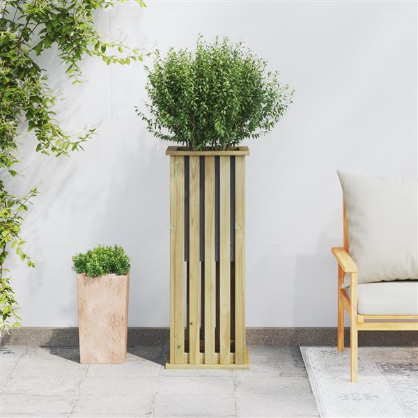 Grote foto vidaxl plantenbak bruin 33 x 33 x 85 cm ge mpregneerd grenen hout tuin en terras overige tuin en terras