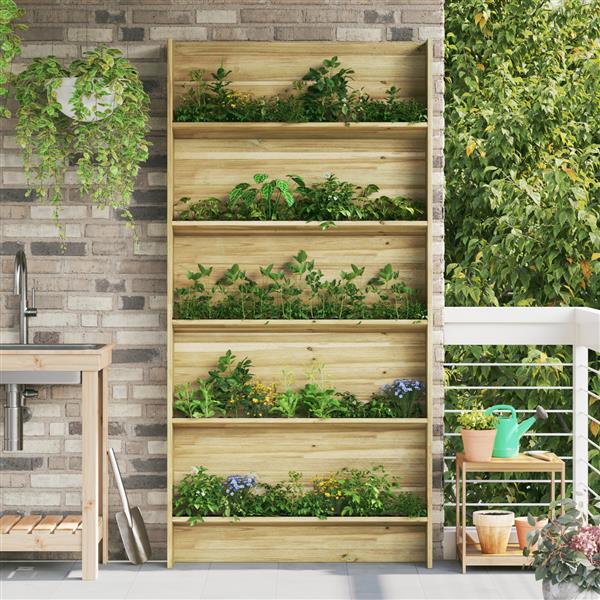 Grote foto vidaxl plantenstandaard met plank bruin 90 x 15 x 180 cm tuin en terras overige tuin en terras