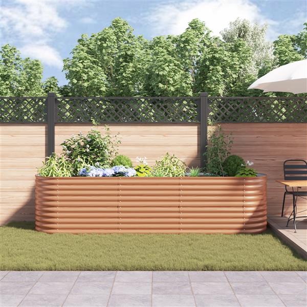Grote foto vidaxl verhoogde plantenbak bruin 320 x 80 x 81 cm staal tuin en terras overige tuin en terras