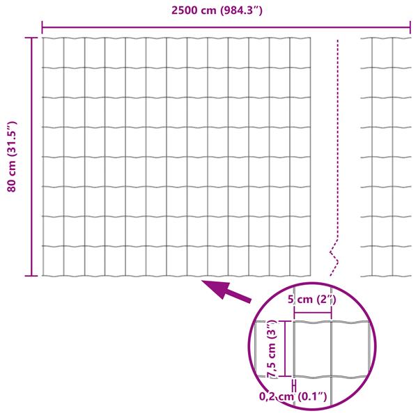 Grote foto vidaxl euro hek zilver 0.8 x 25 m warmverzinkt ijzer tuin en terras hekken en schuttingen