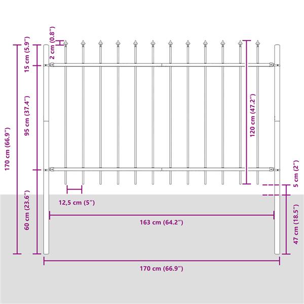 Grote foto vidaxl tuin hek wit 1.7 x 1.2 m poedergecoat staal tuin en terras hekken en schuttingen