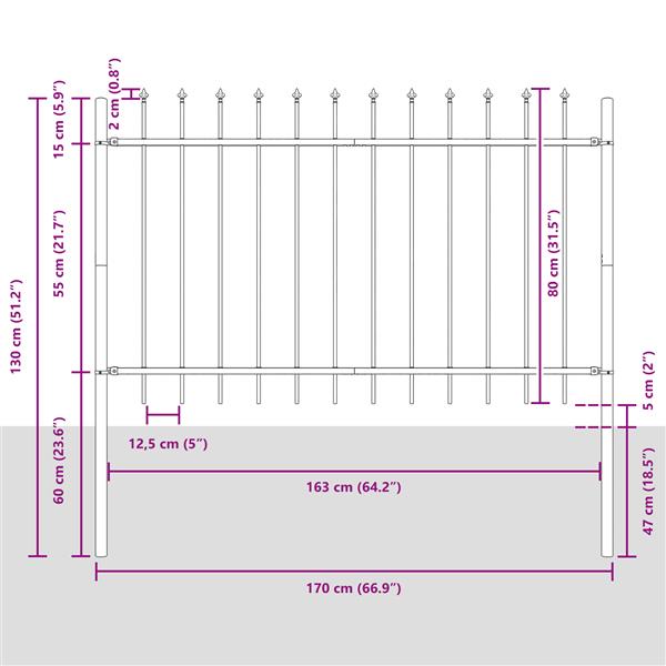 Grote foto vidaxl tuin hek grijs 1.7 x 0.8 m poedergecoat staal tuin en terras hekken en schuttingen
