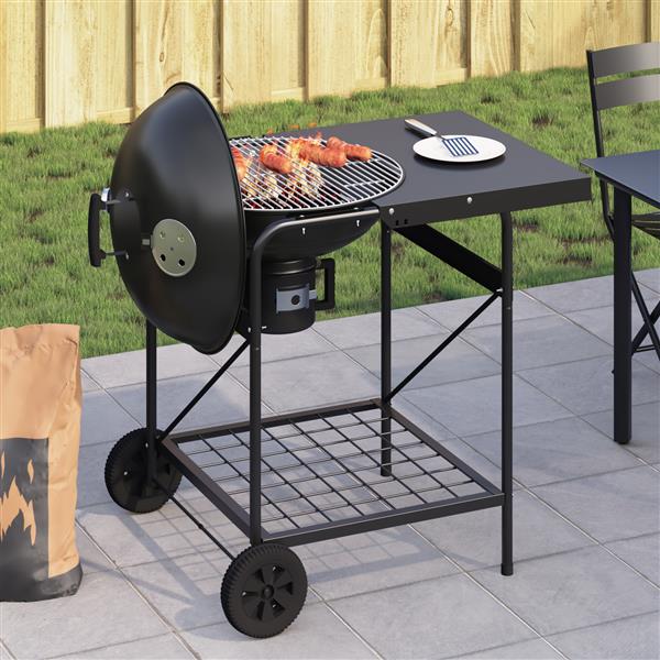 Grote foto vidaxl buiten grill met wiel zwart 96 x 72 x 113 cm metaal tuin en terras buitenkeukens