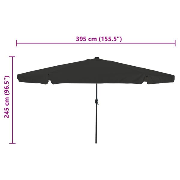Grote foto vidaxl tuinparasol zwart 395 x 395 x 245 cm polyester en staal tuin en terras overige tuin en terras