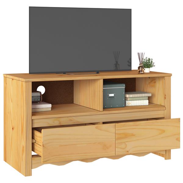 Grote foto vidaxl tv kast drammen bruin 99 x 43 x 55 cm massief grenenhout huis en inrichting overige