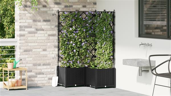 Grote foto vidaxl tuindruppel met trellis 3 pcs zwart 80 x 80 x 143 cm pp tuin en terras overige tuin en terras