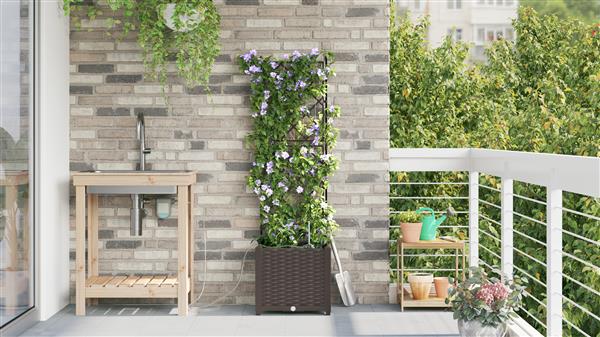 Grote foto vidaxl tuin bloempot bruin 40 x 40 x 142 cm staal tuin en terras overige tuin en terras