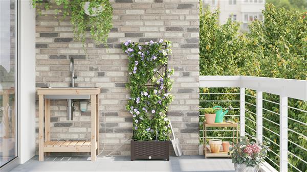 Grote foto vidaxl tuin bloempot bruin 40 x 40 x 126 cm staal tuin en terras overige tuin en terras