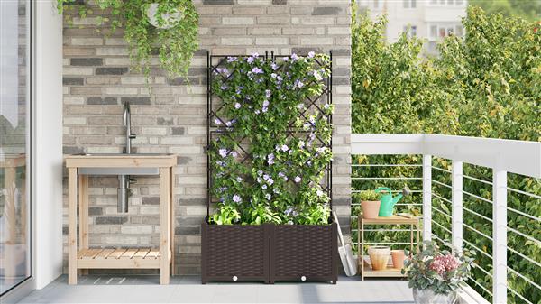 Grote foto vidaxl tuindruppel met trellis 2 pcs bruin 80 x 40 x 143 cm pp tuin en terras overige tuin en terras