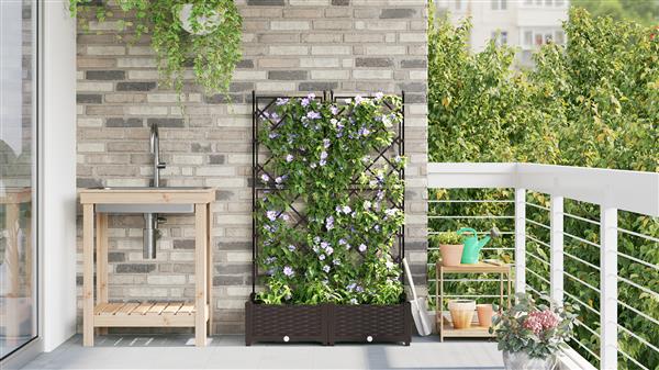 Grote foto vidaxl tuindruppel met trellis 2 pcs bruin 80 x 40 x 125 5 cm pp tuin en terras overige tuin en terras