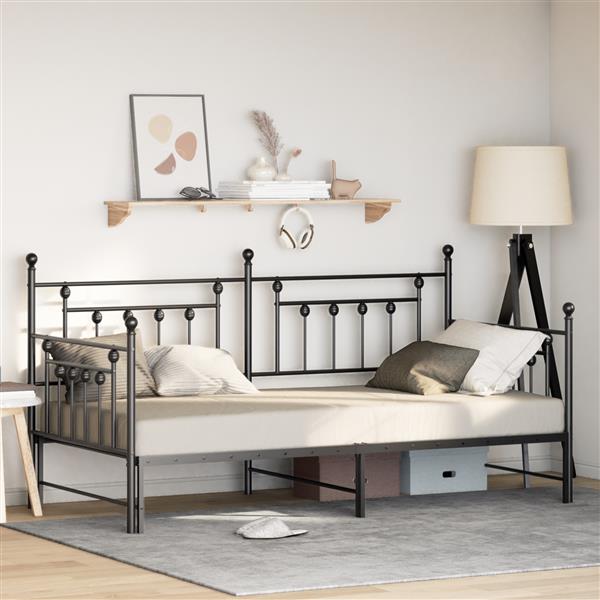 Grote foto vidaxl bedframe voor een daybed met hoofdeinde zwart 90 x 200 cm staal antiek en kunst stoelen en banken