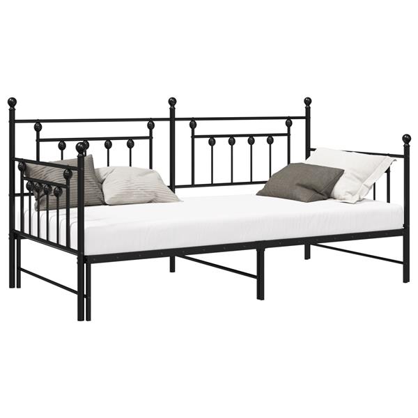 Grote foto vidaxl bedframe voor een daybed met hoofdeinde zwart 90 x 200 cm staal antiek en kunst stoelen en banken