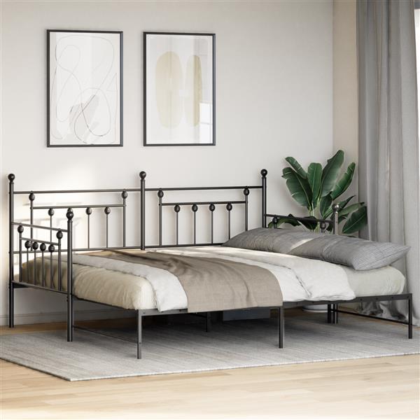 Grote foto vidaxl bedframe voor een daybed met hoofdeinde zwart 90 x 200 cm staal antiek en kunst stoelen en banken
