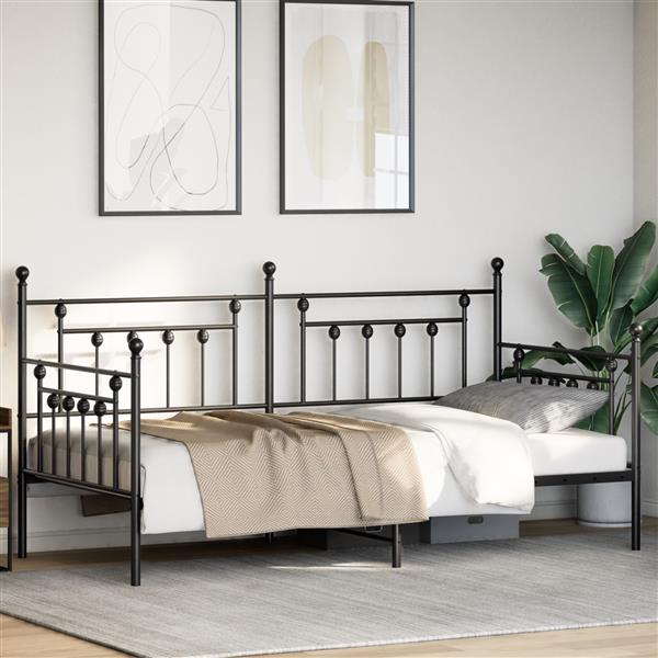 Grote foto vidaxl bedframe voor een daybed met hoofdeinde zwart 90 x 190 cm staal antiek en kunst stoelen en banken