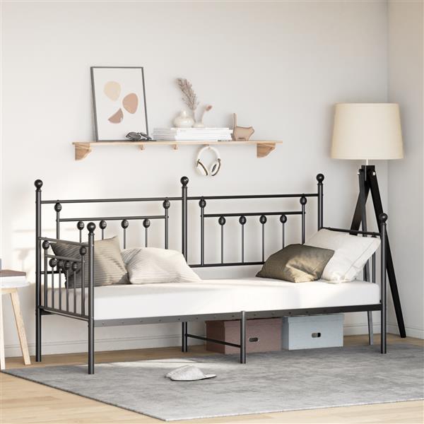 Grote foto vidaxl bedframe voor een daybed met hoofdeinde zwart 75 x 190 cm staal antiek en kunst stoelen en banken