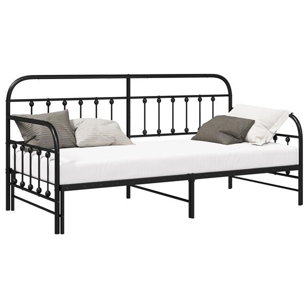 Grote foto vidaxl bedframe voor een daybed met hoofdeinde zwart 90 x 190 cm staal antiek en kunst stoelen en banken