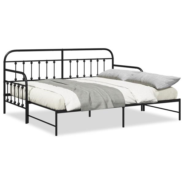 Grote foto vidaxl bedframe voor een daybed met hoofdeinde zwart 90 x 190 cm staal antiek en kunst stoelen en banken