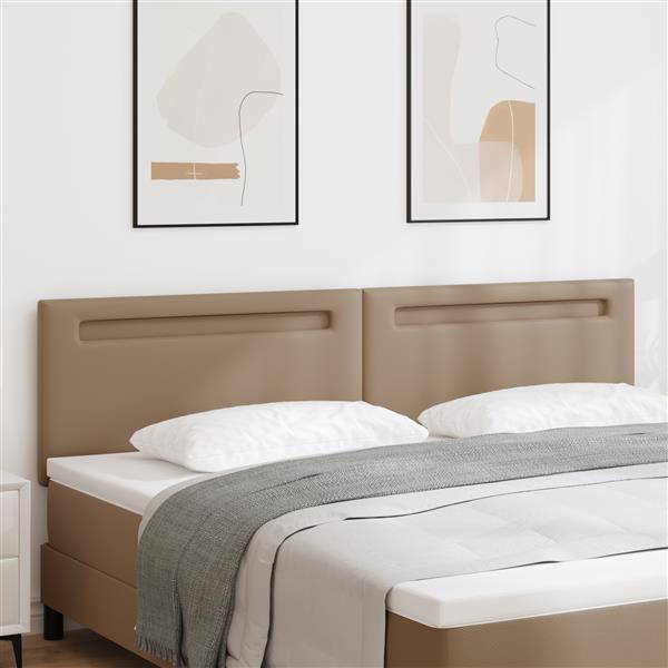 Grote foto vidaxl hoofdbord met led striplichten cappuccino 200 cm pvc antiek en kunst stoelen en banken