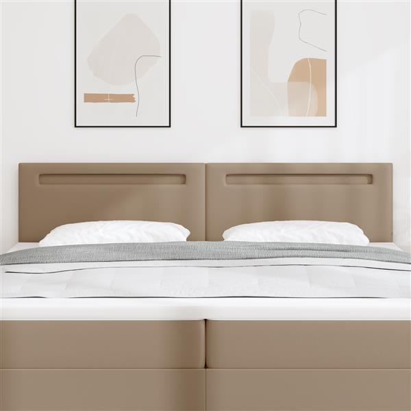 Grote foto vidaxl hoofdbord met led striplichten cappuccino 200 cm pvc antiek en kunst stoelen en banken