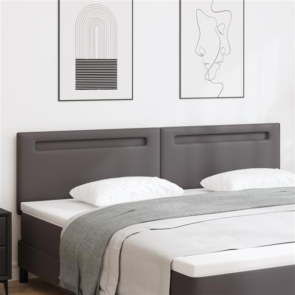 Grote foto vidaxl hoofdbord met led striplichten wandgemonteerd grijs 200 cm pvc antiek en kunst stoelen en banken