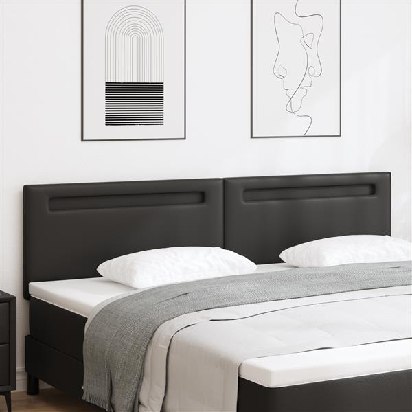 Grote foto vidaxl hoofdbord met led striplichten wandgemonteerd zwart 200 cm pvc antiek en kunst stoelen en banken