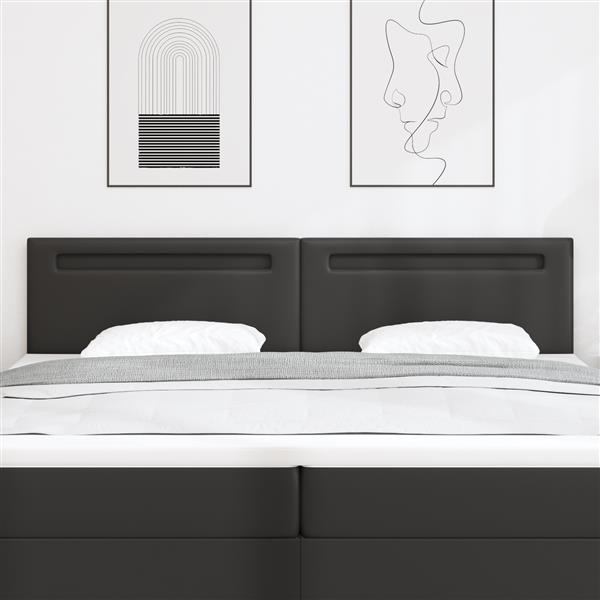 Grote foto vidaxl hoofdbord met led striplichten wandgemonteerd zwart 200 cm pvc antiek en kunst stoelen en banken