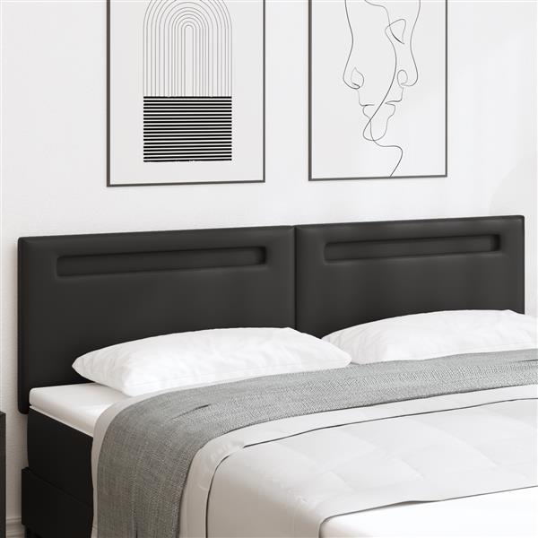 Grote foto vidaxl hoofdbord met led striplichten wandgemonteerd zwart 180 cm pvc antiek en kunst stoelen en banken