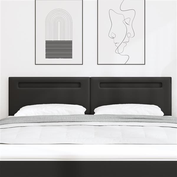 Grote foto vidaxl hoofdbord met led striplichten wandgemonteerd zwart 180 cm pvc antiek en kunst stoelen en banken
