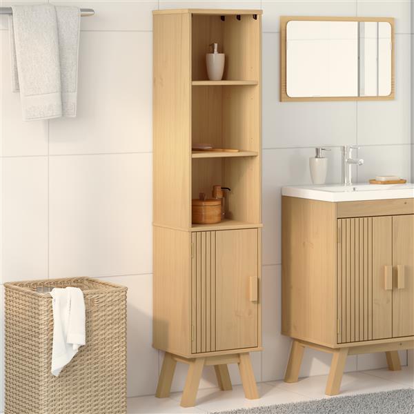 Grote foto vidaxl badkamer kast olden bruin 35 x 30 x 159 cm massief grenenhout huis en inrichting complete badkamers