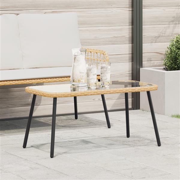 Grote foto vidaxl salontafel bruin en zwart 90 x 45 x 43 cm poly rattan en glas tuin en terras tuinmeubelen