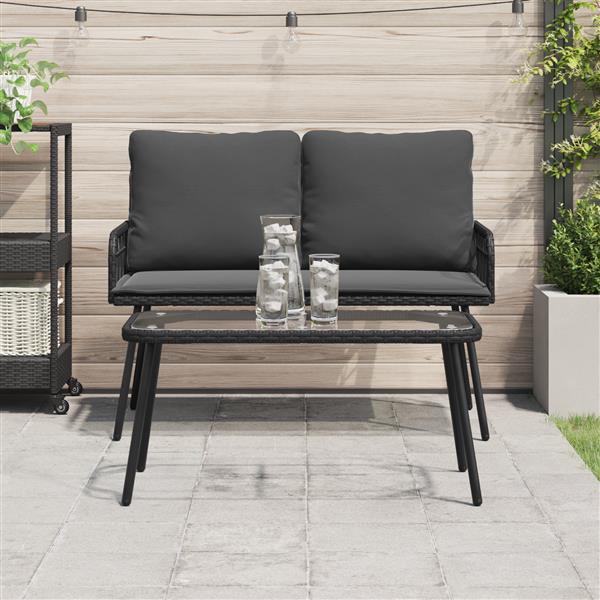 Grote foto vidaxl salontafel zwart 90 x 45 x 43 cm poly rattan en glas tuin en terras tuinmeubelen
