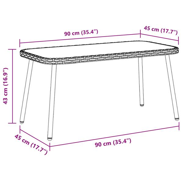 Grote foto vidaxl salontafel zwart 90 x 45 x 43 cm poly rattan en glas tuin en terras tuinmeubelen