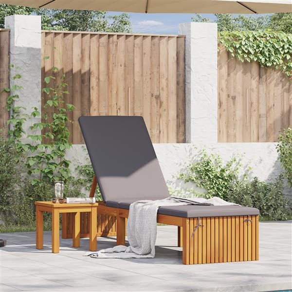 Grote foto vidaxl ligstoel met kussen bruin 200 x 55 x 94cm massief acaciahout tuin en terras tuinmeubelen
