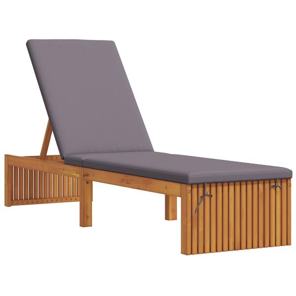 Grote foto vidaxl ligstoel met kussen bruin 200 x 55 x 94cm massief acaciahout tuin en terras tuinmeubelen